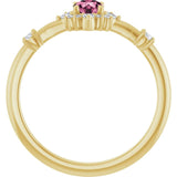 Round Pink Tourmaline & Diamond Halo Ring in Yellow Gold