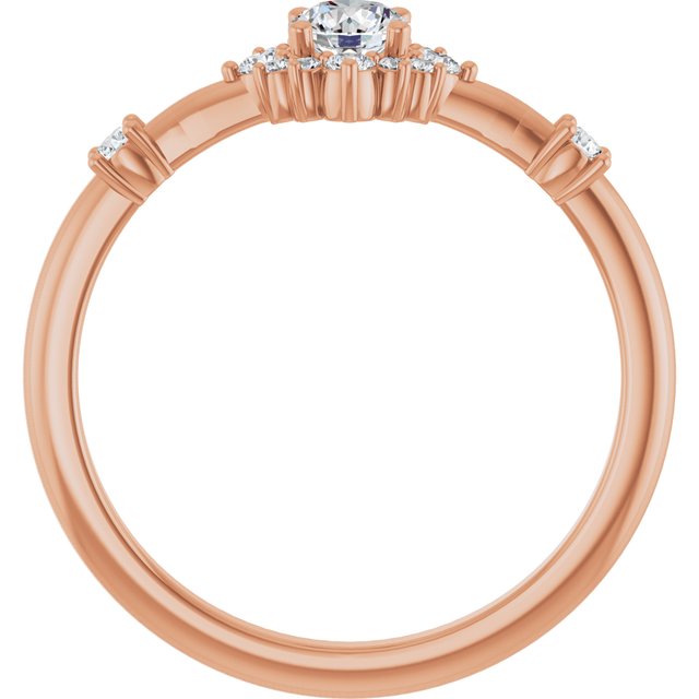 Round White Sapphire Halo Ring with Diamond Accents in Rose Gold