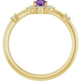 Round Amethyst Halo Ring with Diamond Accents in Yellow Gold
