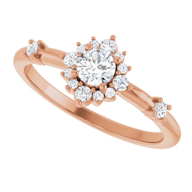 Round White Sapphire Halo Ring with Diamond Accents in Rose Gold