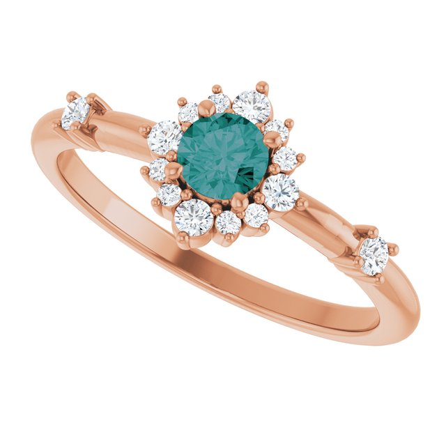 Round Lab-Grown Alexandrite & Diamond Halo Ring in Rose Gold