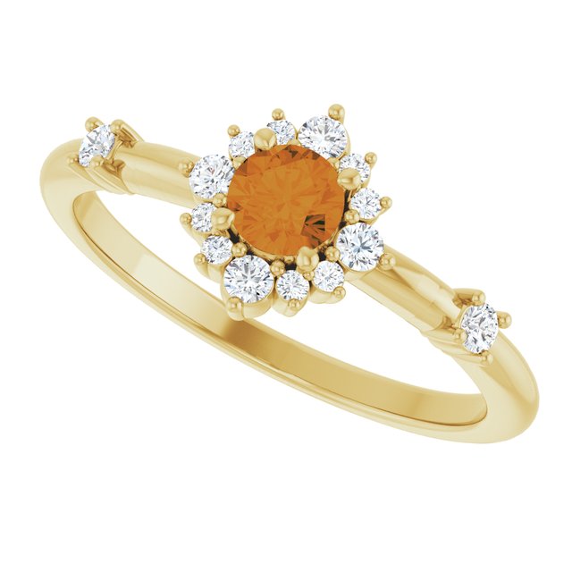 Round Citrine Halo Ring with Diamond Accents in Yellow Gold