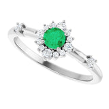 Round Lab-Grown Emerald & Diamond Halo Ring in White Gold