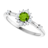 Round Peridot Halo Ring with Diamond Accents in White Gold