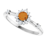 Round Citrine Halo Ring with Diamond Accents in White Gold