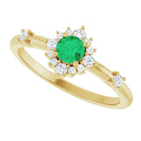 Round Lab-Grown Emerald & Diamond Halo Ring in Yellow Gold