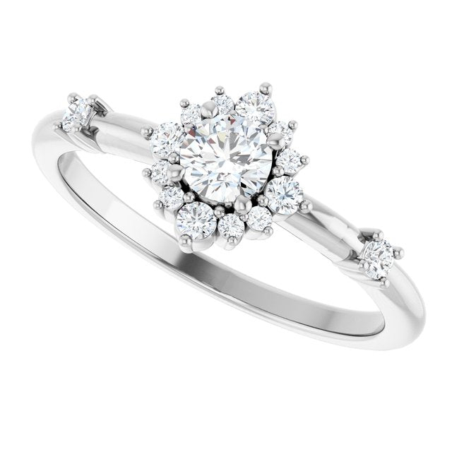 Round White Sapphire Halo Ring with Diamond Accents in White Gold
