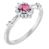 Round Pink Tourmaline Halo Ring with Diamond Accents in White Gold