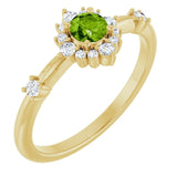 Round Peridot Halo Ring with Diamond Accents in Yellow Gold