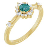Round Lab-Grown Alexandrite & Diamond Halo Ring in Yellow Gold