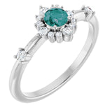 Round Lab-Grown Alexandrite & Diamond Halo Ring in White Gold