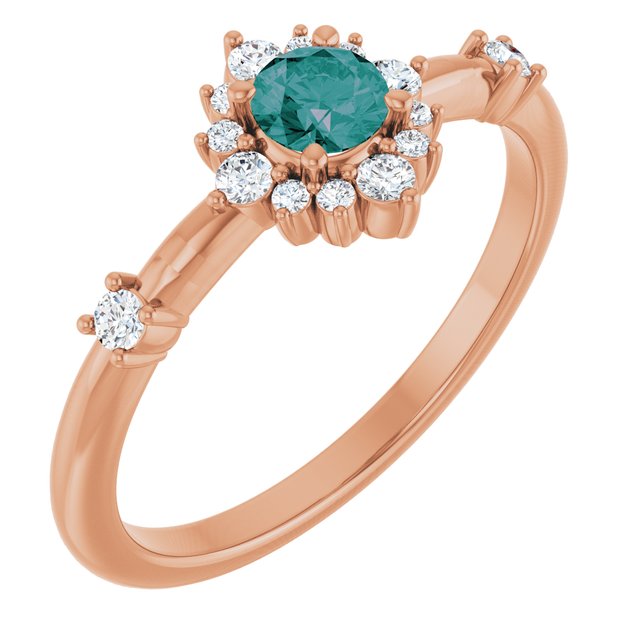 Round Lab-Grown Alexandrite & Diamond Halo Ring in Rose Gold