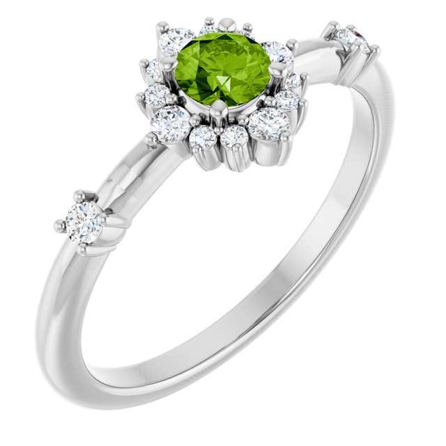 Round Peridot Halo Ring with Diamond Accents in White Gold