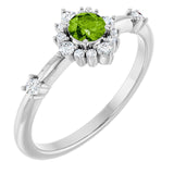 Round Peridot Halo Ring with Diamond Accents in White Gold