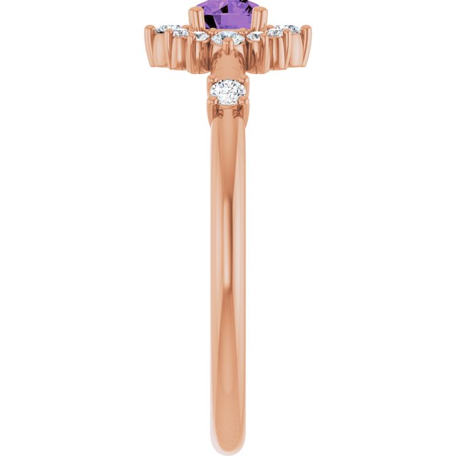 Round Amethyst Halo Ring with Diamond Accents in Rose Gold