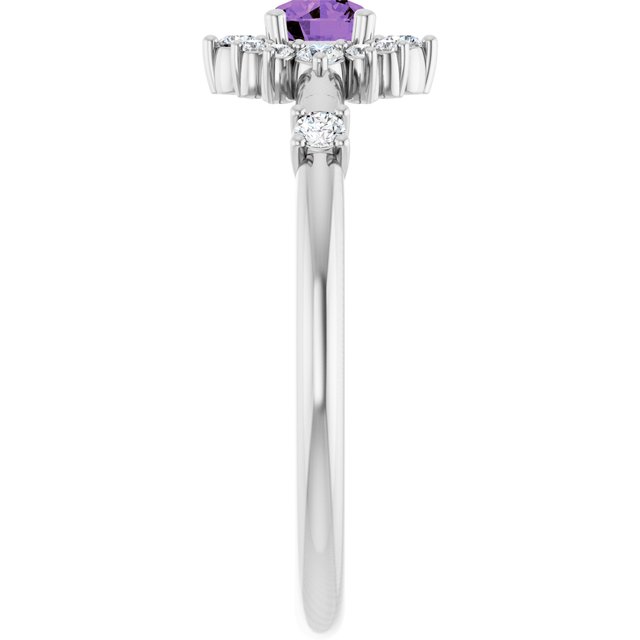 Round Amethyst Halo Ring with Diamond Accents in White Gold