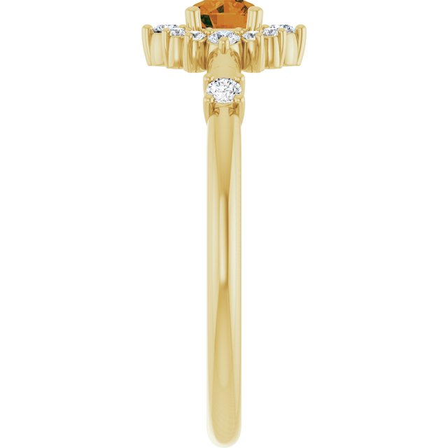 Round Citrine Halo Ring with Diamond Accents in Yellow Gold