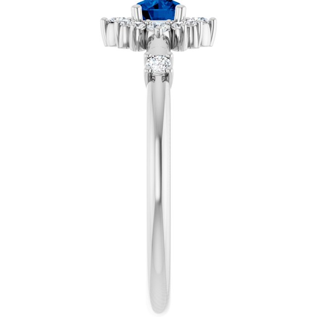 Round Lab-Grown Blue Sapphire & Diamond Halo Ring in Platinum