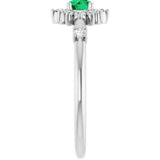 Round Emerald Halo Ring with Diamond Accents in Platinum