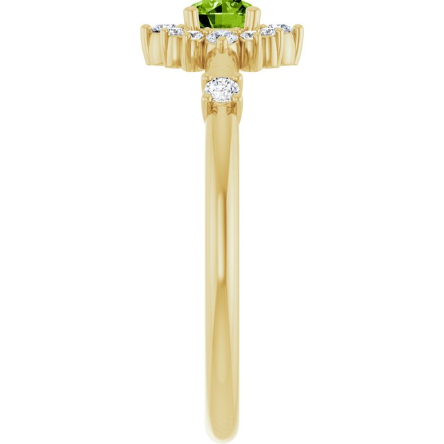Round Peridot Halo Ring with Diamond Accents in Yellow Gold