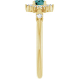 Round Lab-Grown Alexandrite & Diamond Halo Ring in Yellow Gold