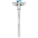Round Aquamarine Halo Ring with Diamond Accents in Platinum