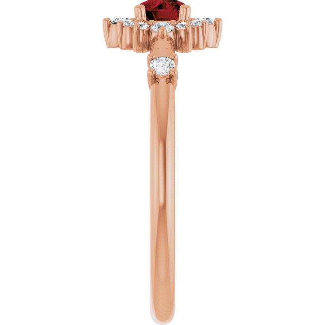 Round Mozambique Garnet & Diamond Halo Ring in Rose Gold