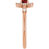 Round Mozambique Garnet & Diamond Halo Ring in Rose Gold