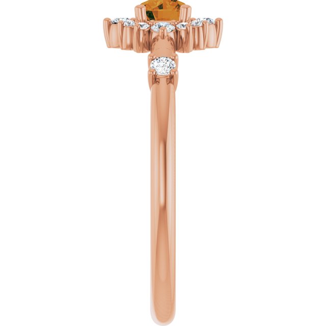 Round Citrine Halo Ring with Diamond Accents in Rose Gold