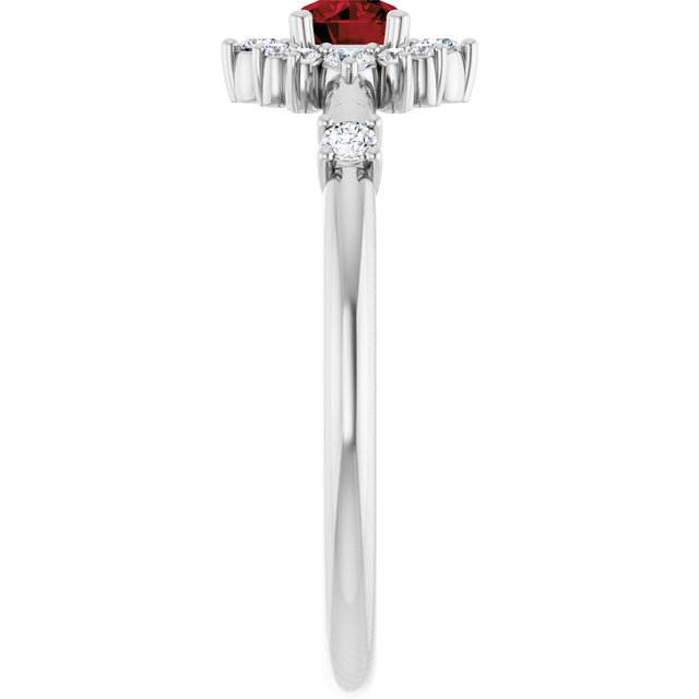Round Mozambique Garnet Halo Ring with Diamond Accents in Platinum