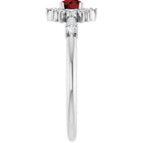 Round Mozambique Garnet Halo Ring with Diamond Accents in Platinum