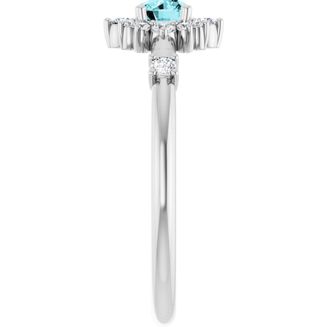 Round Blue Zircon Halo Ring with Diamond Accents in Platinum