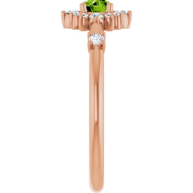 Round Peridot Halo Ring with Diamond Accents in Rose Gold