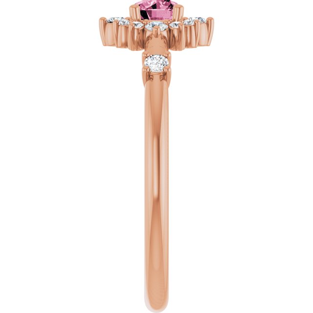 Round Pink Tourmaline Halo Ring with Diamond Accents in Rose Gold