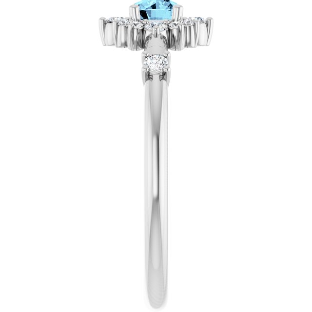 Round Aquamarine Halo Ring with Diamond Accents in White Gold