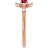 Round Lab-Grown Ruby Halo Ring with Diamond Accents in Rose Gold