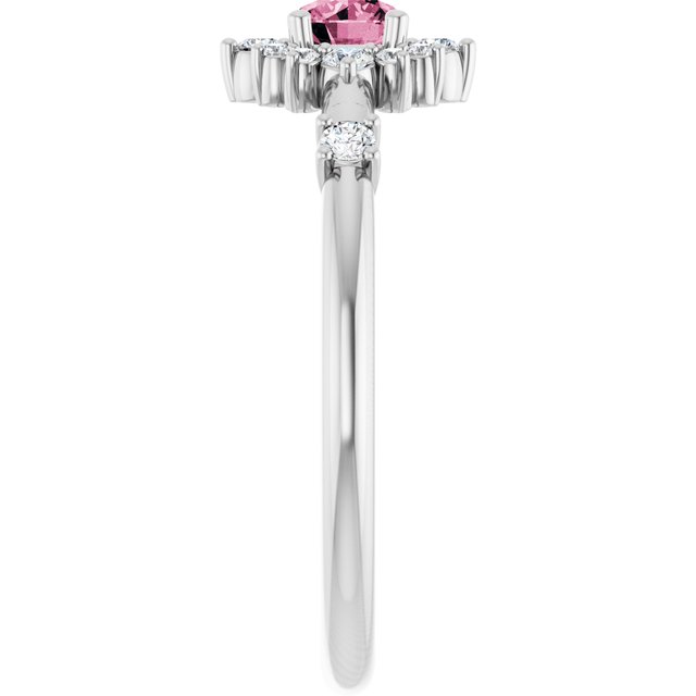 Round Pink Tourmaline Halo Ring with Diamond Accents in Platinum