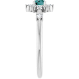 Round Lab-Grown Alexandrite Halo Ring with Diamond Accents in Platinum