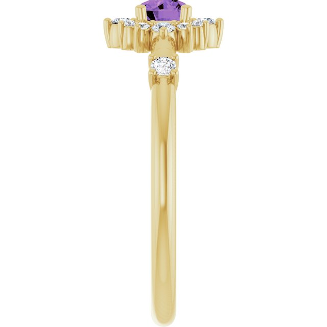 Round Amethyst Halo Ring with Diamond Accents in Yellow Gold