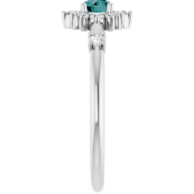 Round Lab-Grown Alexandrite Halo Ring with Diamond Accents in Platinum