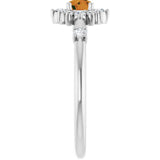 Round Citrine Halo Ring with Diamond Accents in White Gold