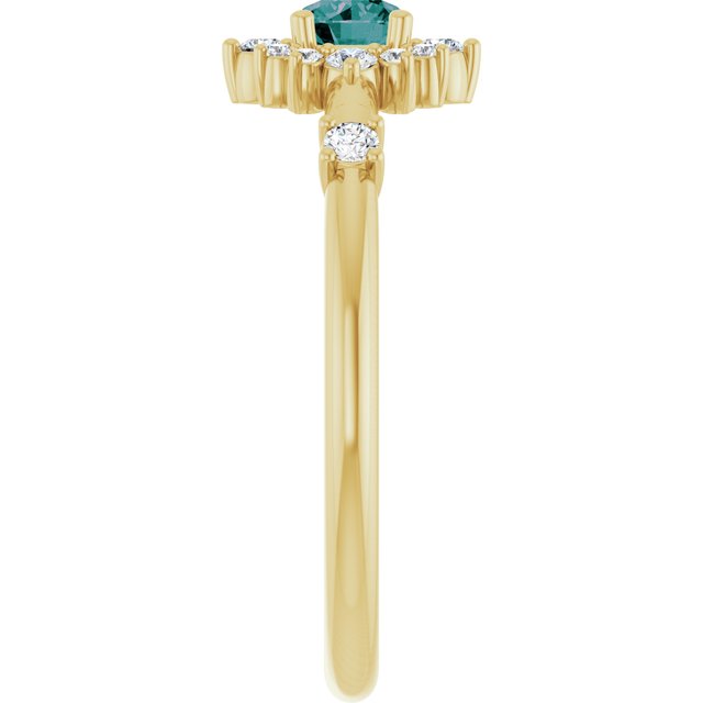 Round Lab-Grown Alexandrite & Diamond Halo Ring in Yellow Gold