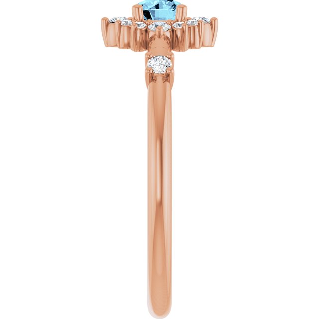Round Aquamarine Halo Ring with Diamond Accents in Rose Gold