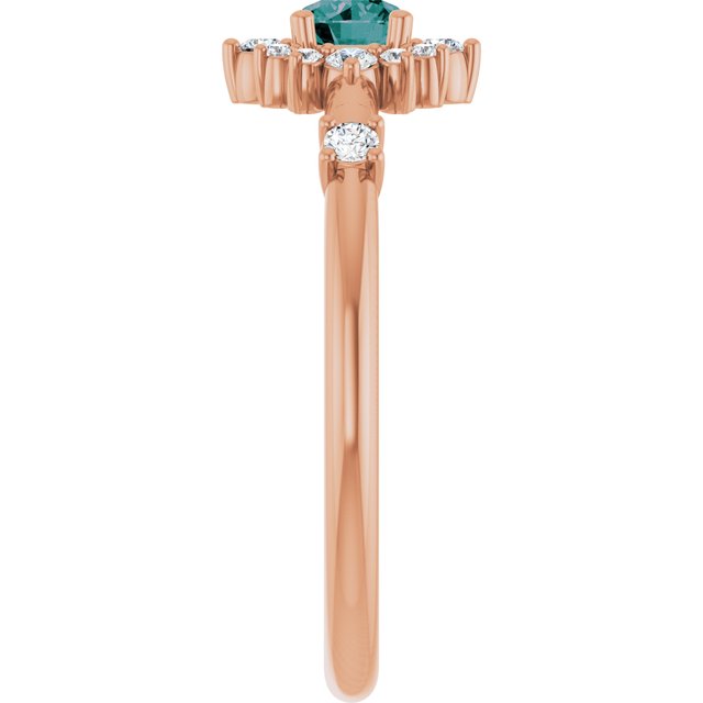 Round Lab-Grown Alexandrite & Diamond Halo Ring in Rose Gold