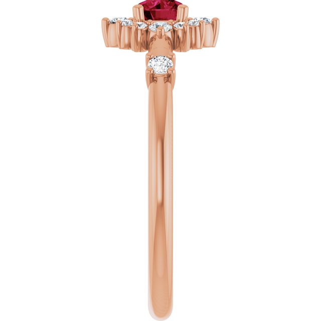Round Ruby Halo Ring with Diamond Accents in Rose Gold