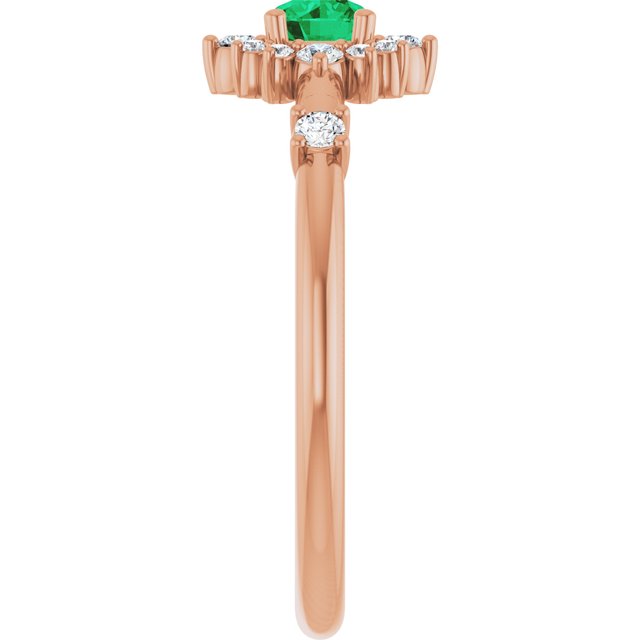 Round Lab-Grown Emerald & Diamond Halo Ring in Rose Gold