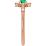 Round Lab-Grown Emerald & Diamond Halo Ring in Rose Gold