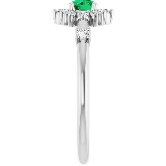 Round Emerald Halo Ring with Diamond Accents in White Gold