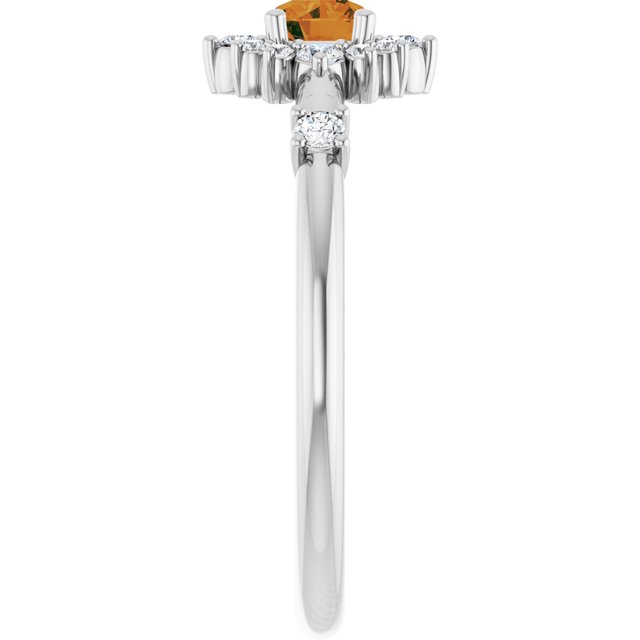 Round Citrine Halo Ring with Diamond Accents in Platinum