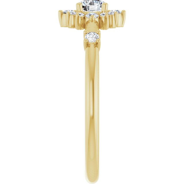 Round White Sapphire Halo Ring with Diamond Accents in Yellow Gold